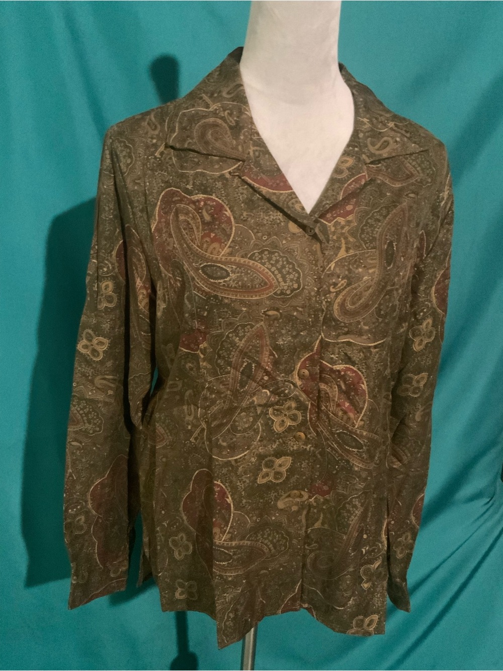 Lauren Ralph Lauren Vintage 100% Silk Paisley Blouse w/Rich Autumn Tones